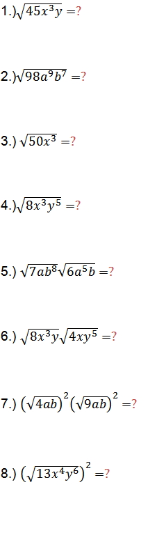 Simplify Square Roots
